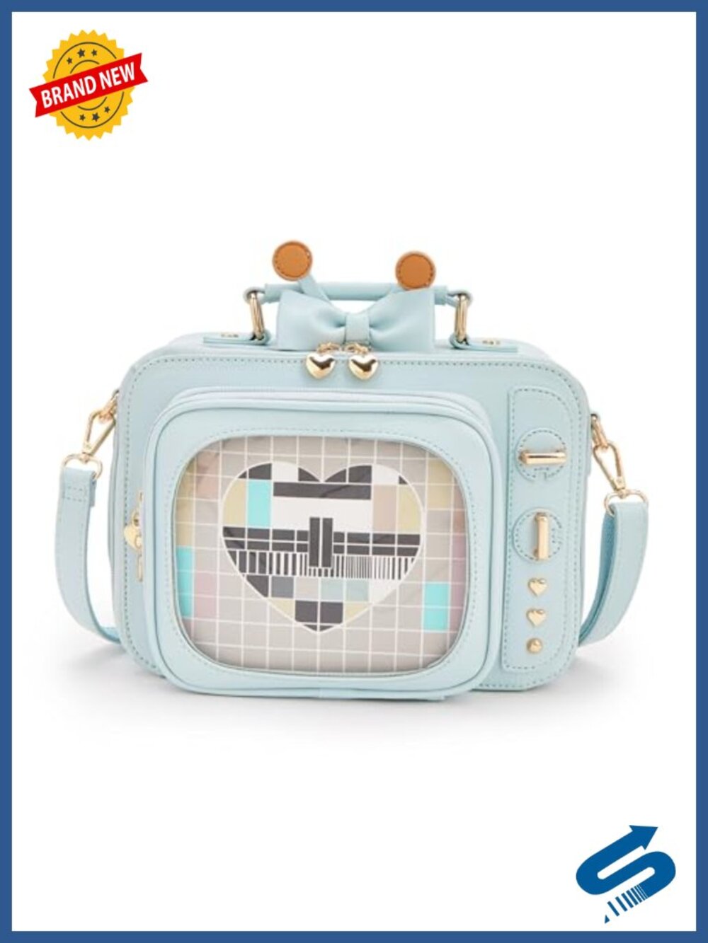 Faux Leather TV Shaped Ita Bag Crossbody Backpack Clear Window Pin Display